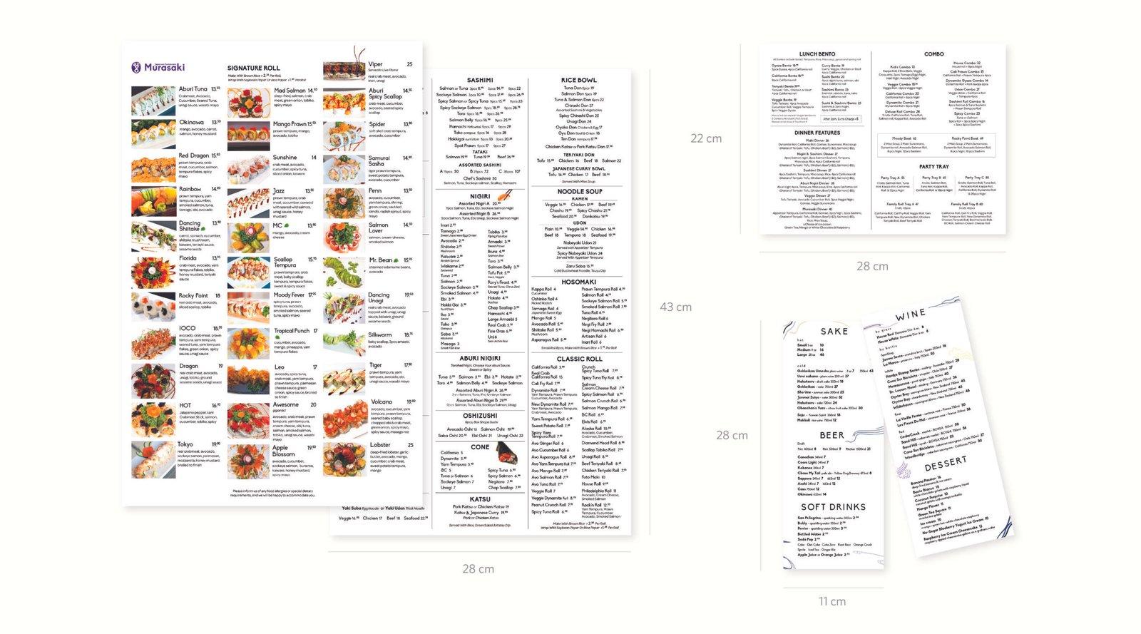 Print dine in Menu Design for Murasaki Japanese Restaurant in Port Moody, BC, Canada